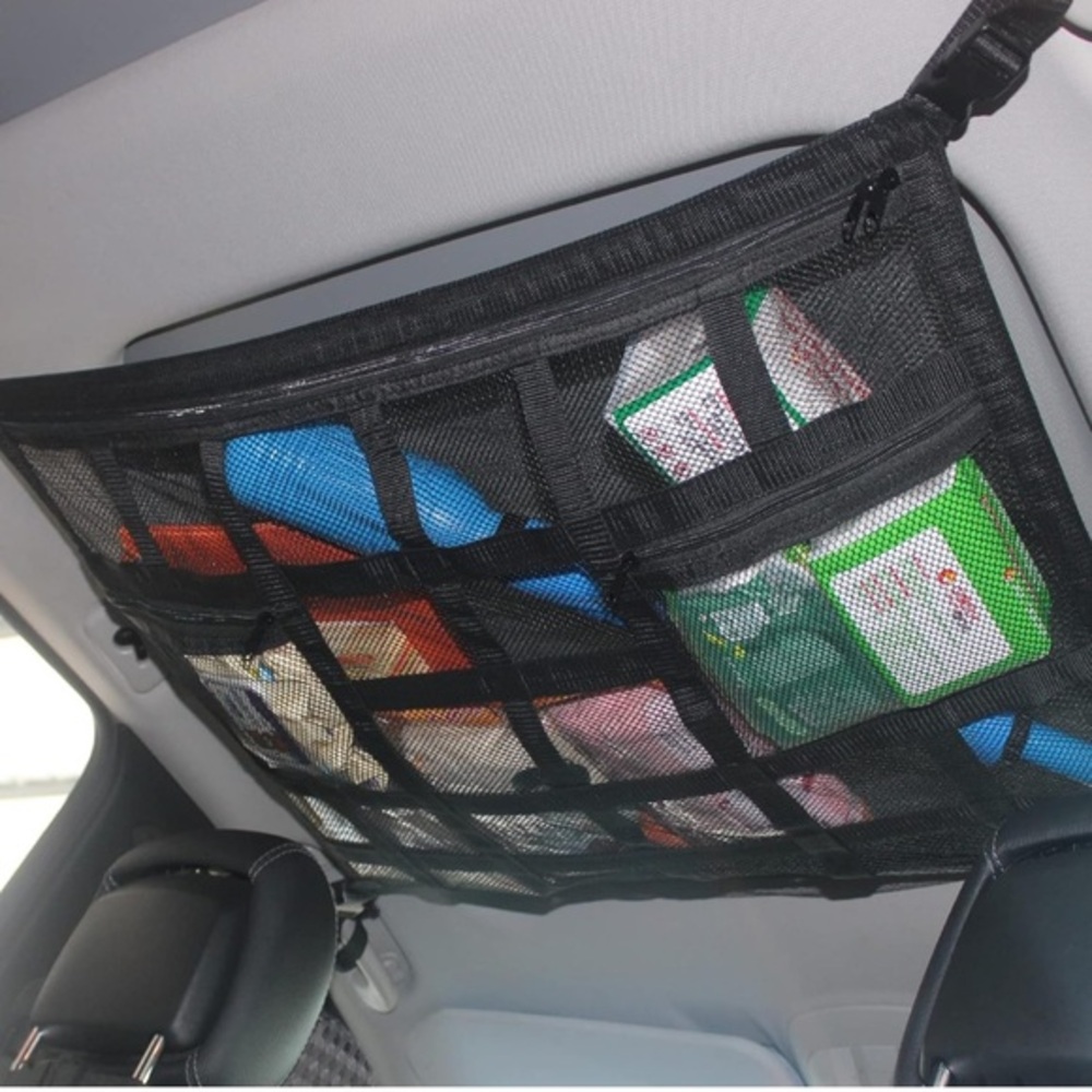 Car Ceiling Cargo Net Pocket 36.7X 26.5in Large Size with 3 Zipper Storage Bags